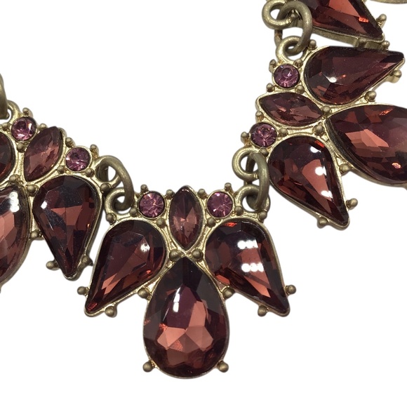 Statement Necklace with Purple-Brown Teardrop Glass Crystals, Bold Bib Necklace - Picture 5 of 12